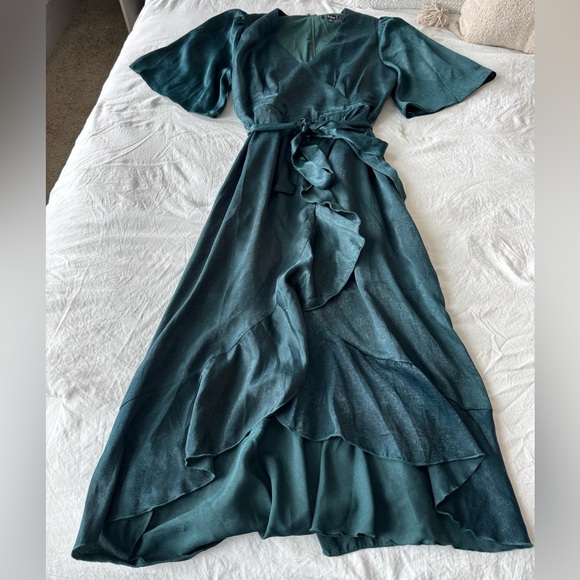 Lulu's Deep Teal Wrap Style Dress With Belt - Picture 1 of 4